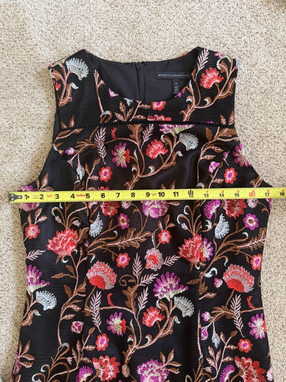 White House Black Market Black Sheath Dress with Floral Embroidery - Picture 10 of 11